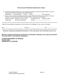 Form IL-1040-FF-IV Illinois Income Verification Questionnaire - Illinois, Page 2