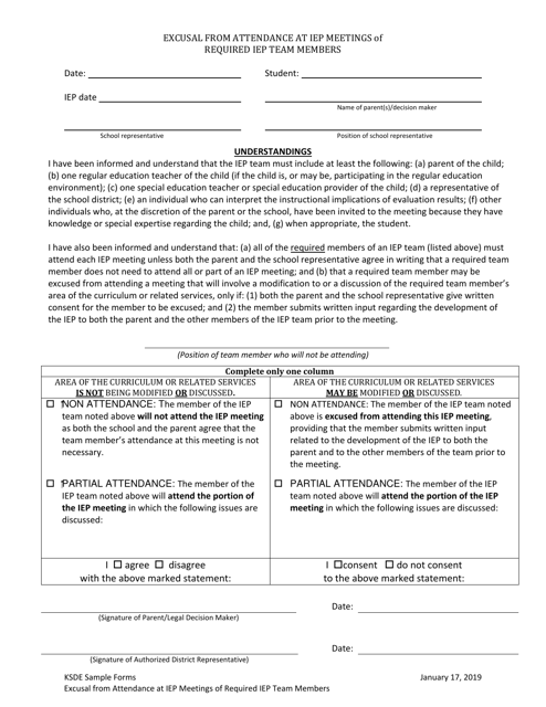 &quot;Excusal From Attendance at Iep Meetings of Required Iep Team Members&quot; - Kansas Download Pdf