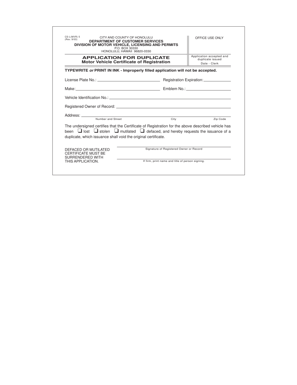Form CSL(MVR)5 Fill Out, Sign Online and Download Fillable PDF, City
