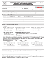Form TC-817 &quot;Application for Personalized Plates and Replacement of Existing Personalized Plates&quot; - Utah