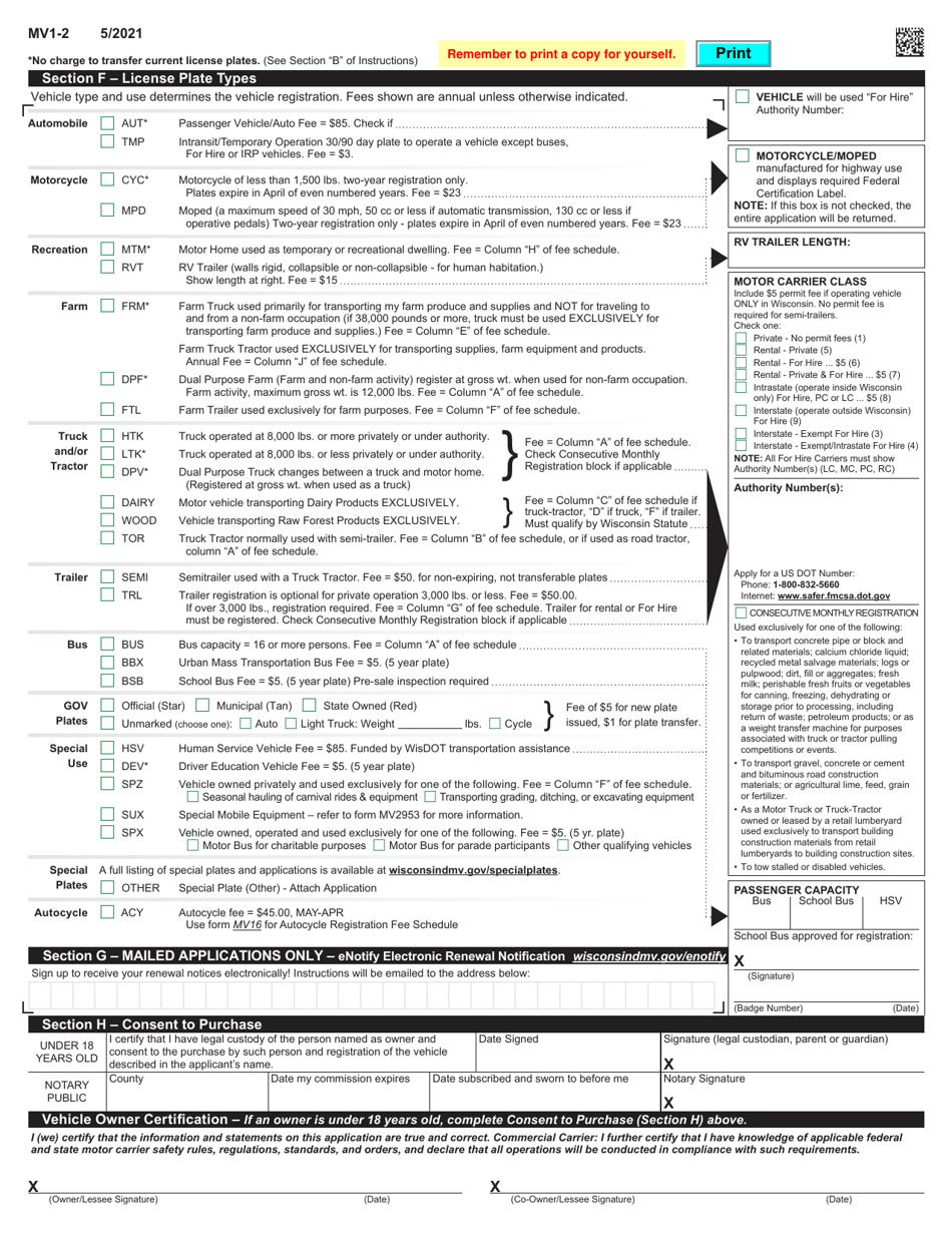 Form MV1 Wisconsin Title  License Plate Application - Wisconsin, Page 4