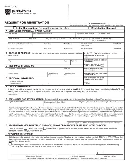 Form MV-140  Printable Pdf