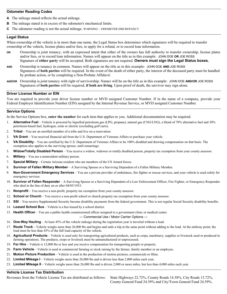 Form 96-0236 Title and Registration Application - Arizona, Page 2