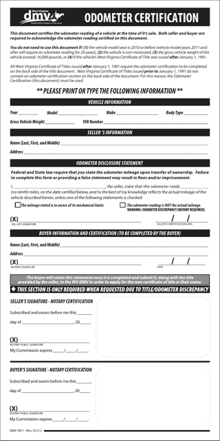 Form DMV-TM-1 Odometer Certification - West Virginia