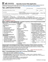 Form AI-420-499 &quot;Specialty License Plate Application&quot; - Washington