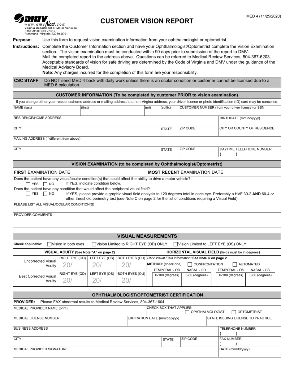 Form MED4 Customer Vision Report - Virginia, Page 1