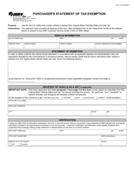 Form SUT3 &quot;Purchaser's Statement of Tax Exemption&quot; - Virginia