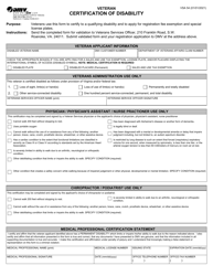 Form VSA54 &quot;Veteran Certification of Disability&quot; - Virginia