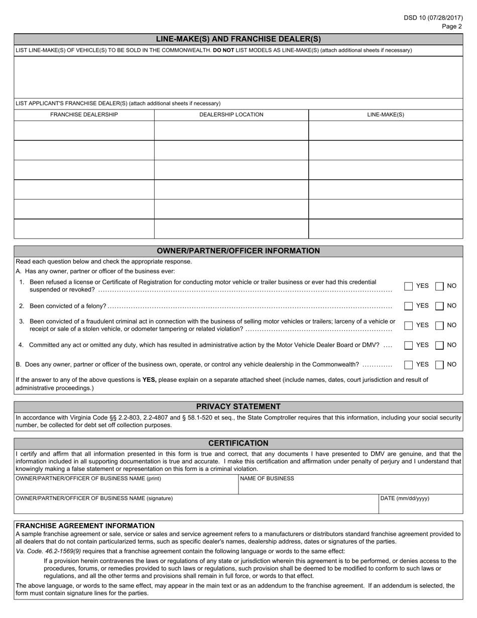 Form Dsd10 Download Fillable Pdf Or Fill Online Manufacturer And Distributor License Application 4845