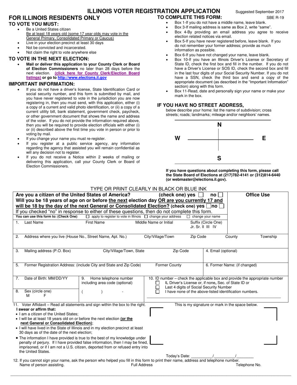 Form R-19 Illinois Voter Registration Application - Illinois, Page 1