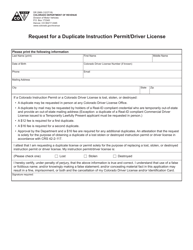 Document preview: Form DR2989 Request for a Duplicate Instruction Permit/Driver License - Colorado