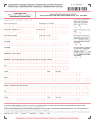 Form DL-64 &quot;Application for Change of Address or Replacement on Valid Texas Driver License (Dl), Commercial Driver License (Cdl) &amp; Identification Card (Id)&quot; - Texas