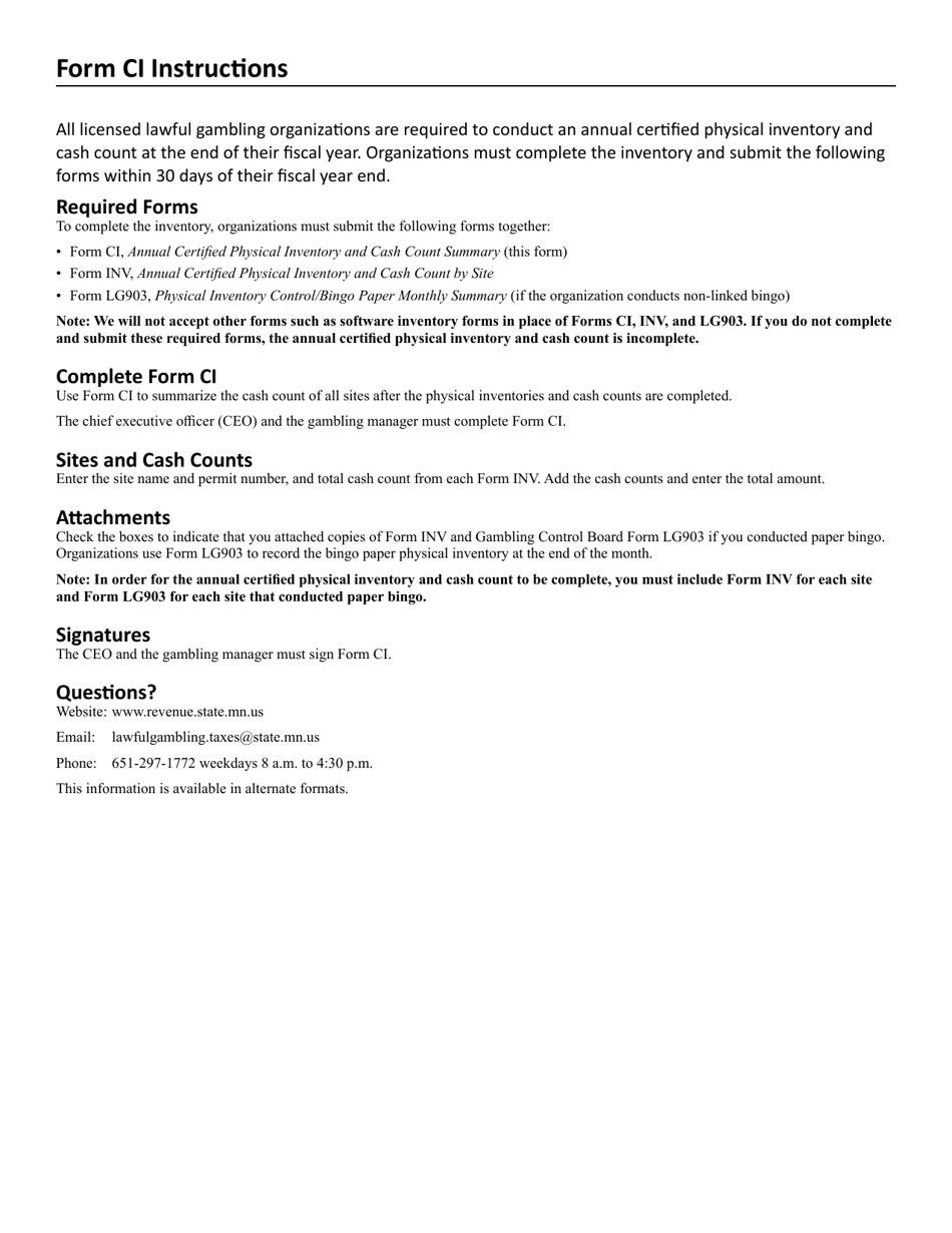 Form CI Annual Certified Physical Inventory and Cash Count Summary - Minnesota, Page 2