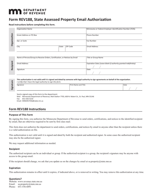 Form REV188 State Assessed Property Email Authorization - Minnesota