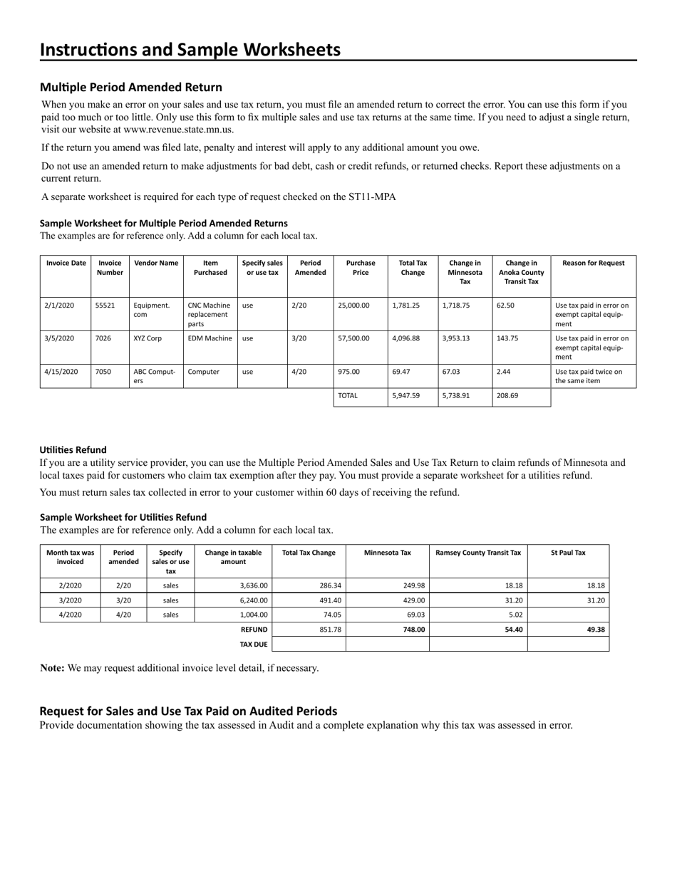 Form ST11-MPA Sales and Use Tax Multiple Period Amended Return - Minnesota, Page 3