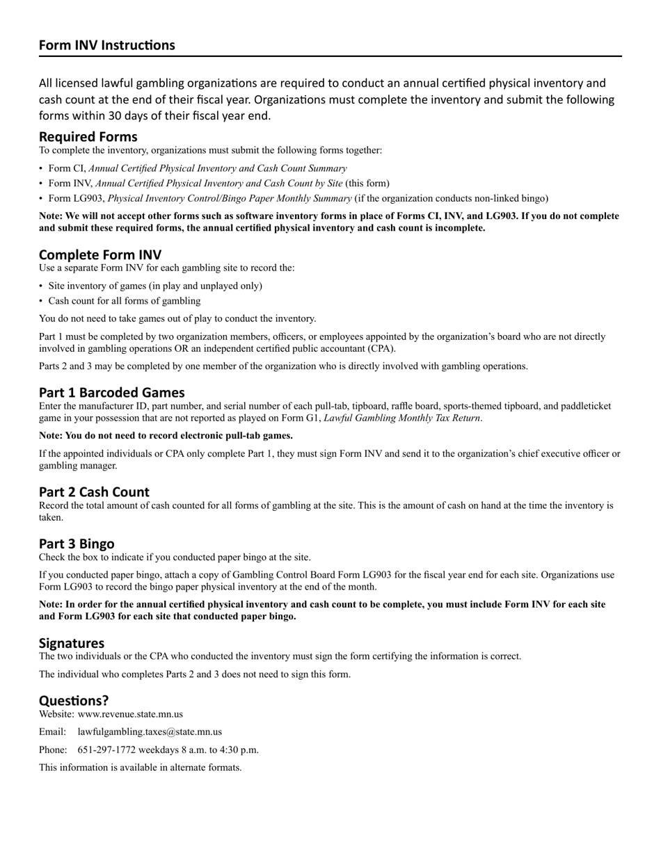 Form INV Annual Certified Physical Inventory and Cash Count by Site - Minnesota, Page 3