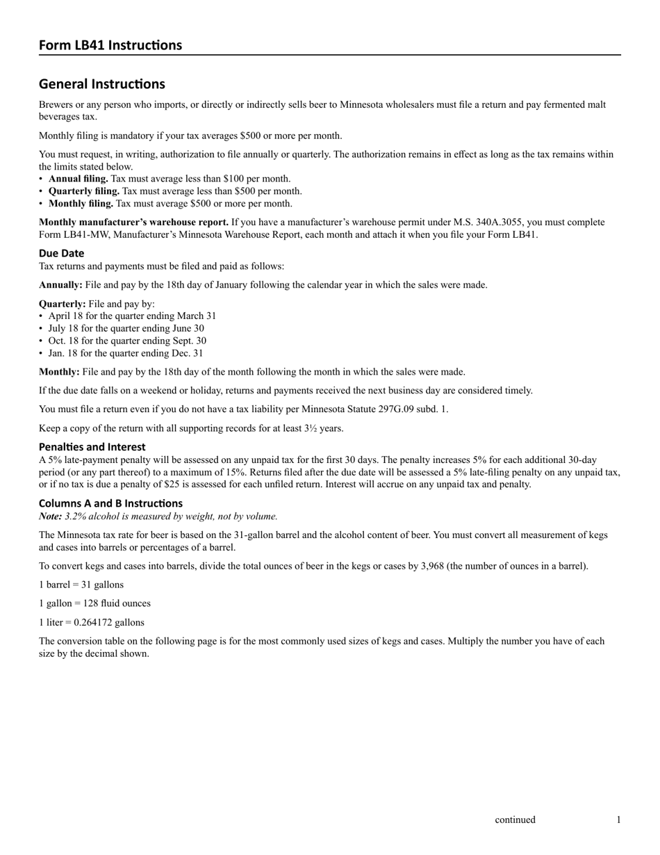 Form LB41 Excise Tax Return for Brewers - Minnesota, Page 3