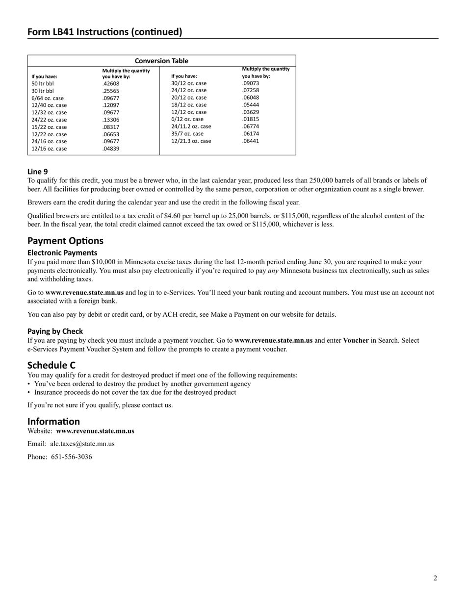 Form LB41 Excise Tax Return for Brewers - Minnesota, Page 4