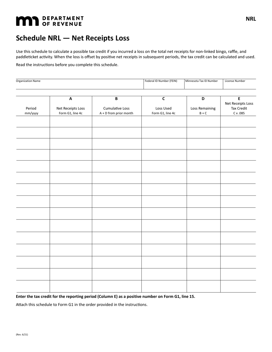 Schedule NRL Net Receipts Loss - Minnesota, Page 1