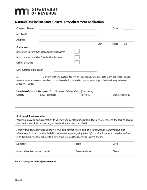 Natural Gas Pipeline State General Levy Abatement Application - Minnesota Download Pdf