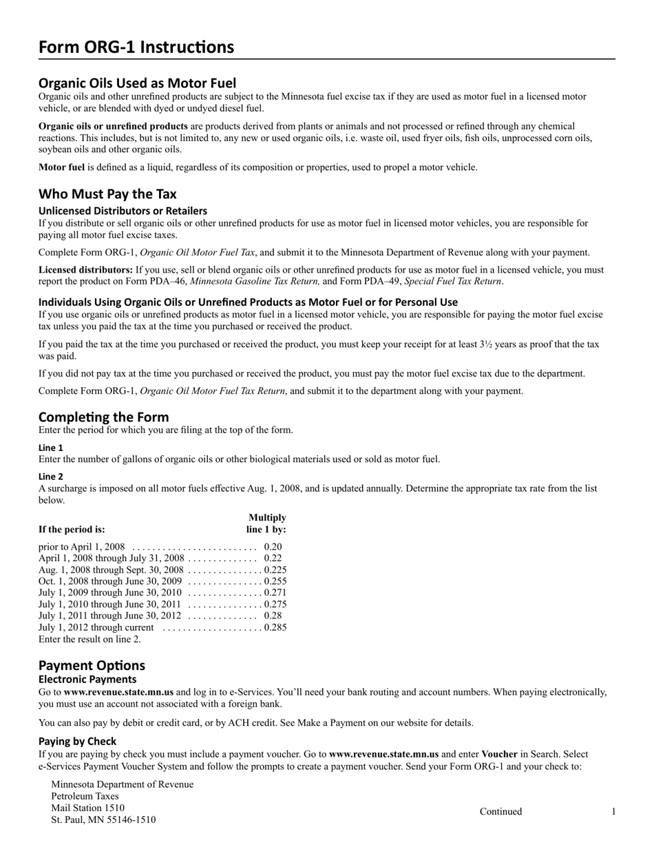 Form ORG-1 Organic Oil Motor Fuel Tax Return - Minnesota, Page 2