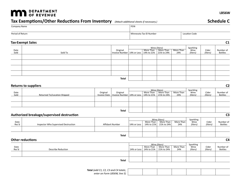 Form Lb56w Download Fillable Pdf Or Fill Online Wine Excise Tax Return Minnesota Templateroller 3017