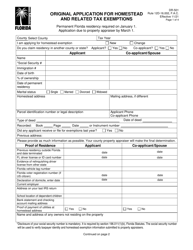 Form DR-501 &quot;Original Application for Homestead and Related Tax Exemptions&quot; - Florida