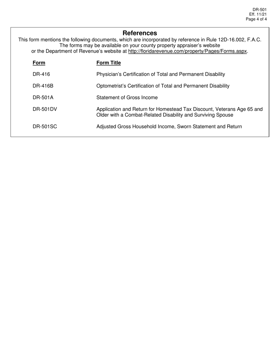 Form DR-501 Original Application for Homestead and Related Tax Exemptions - Florida, Page 4