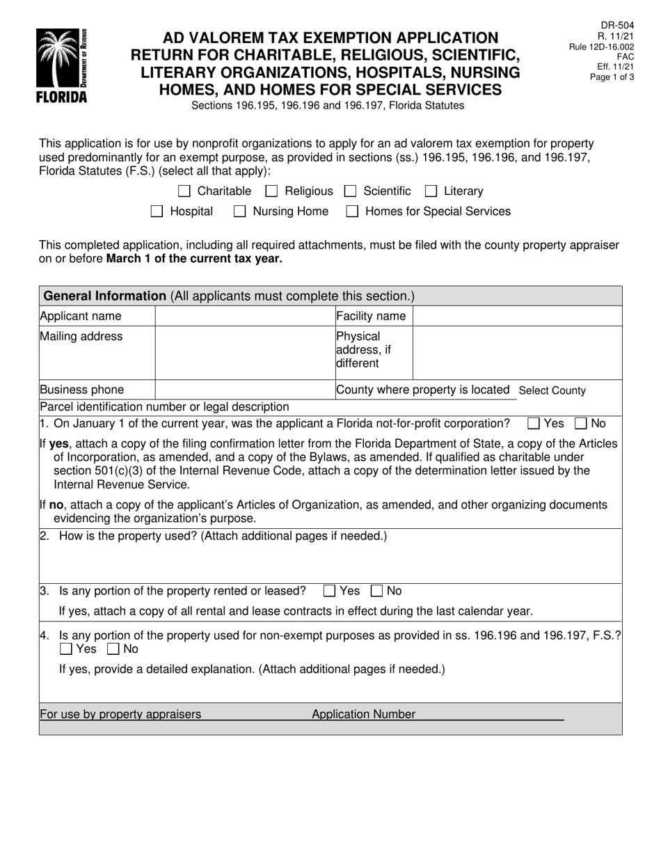 Form DR-504 Download Fillable PDF or Fill Online Ad Valorem Tax ...