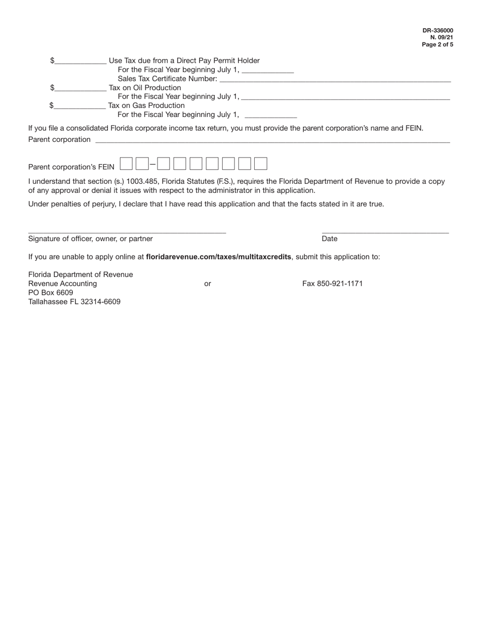 Form DR-336000 The New Worlds Reading Initiative Application for Tax Credit Allocation for Contributions to the Administrator - Florida, Page 2