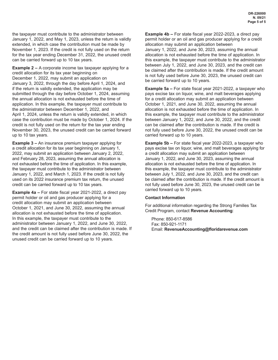 Form DR-226000 Strong Families Tax Credit Application for Tax Credit Allocation for Contributions to Eligible Charitable Organizations - Florida, Page 5