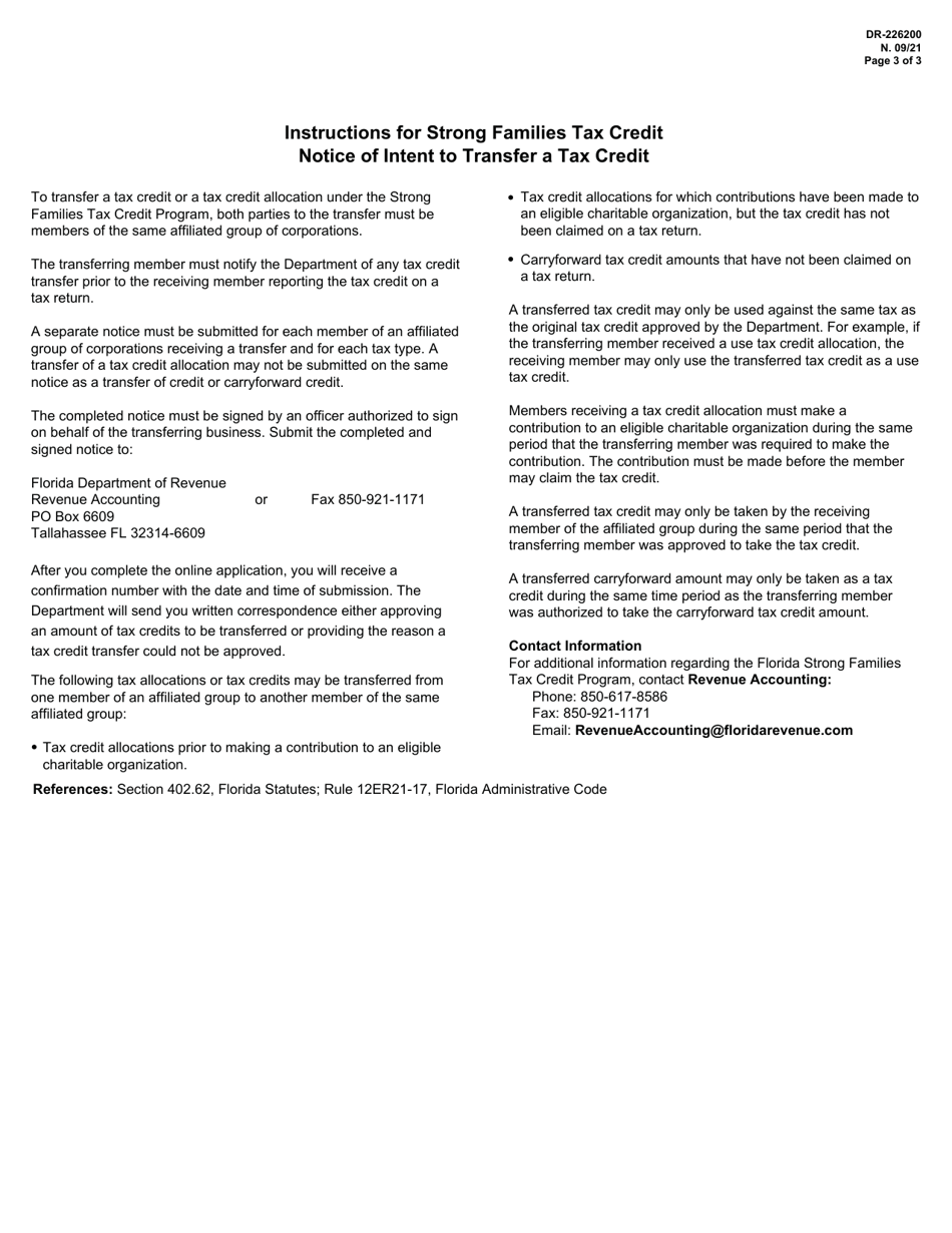 Form DR-226200 Strong Families Tax Credit Notice of Intent to Transfer a Tax Credit - Florida, Page 3
