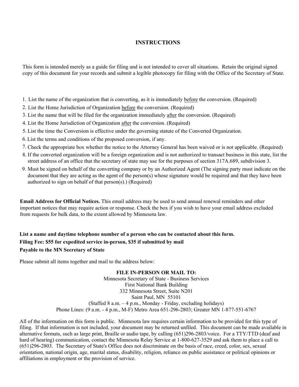 Non-profit Corporation Articles of Conversion - Minnesota, Page 3