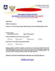 Document preview: Air Force Association AE Grant Application for CAP Units - CAP Aerospace Education Officer (Aeo)