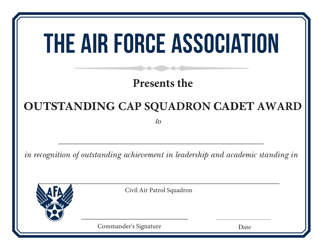 Document preview: Outstanding CAP Squadron Cadet Award Certificate