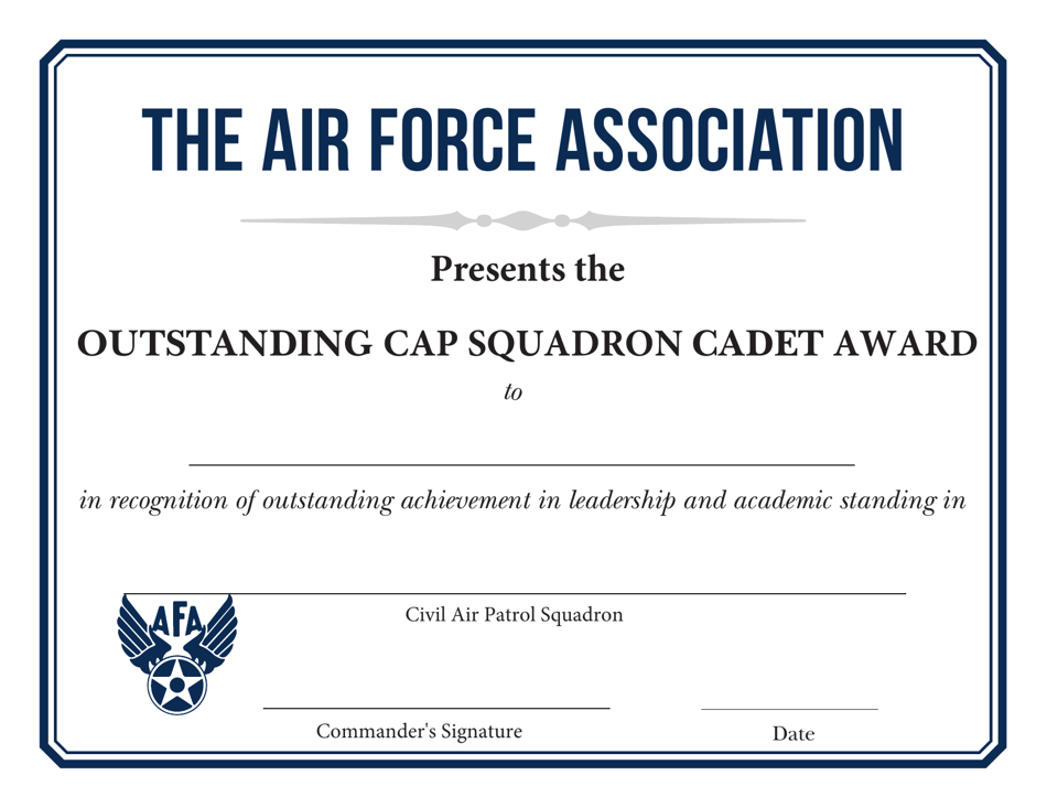 Outstanding CAP Squadron Cadet Award Certificate, Page 1