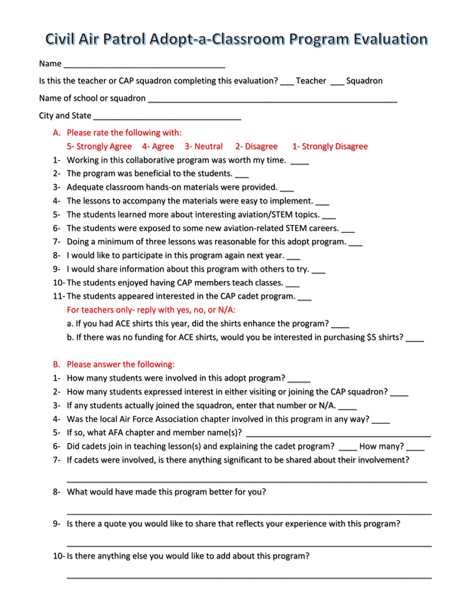 Civil Air Patrol Adopt-A-classroom Program Evaluation, Page 1