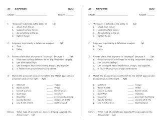 Document preview: Military Airpower Quiz & Key