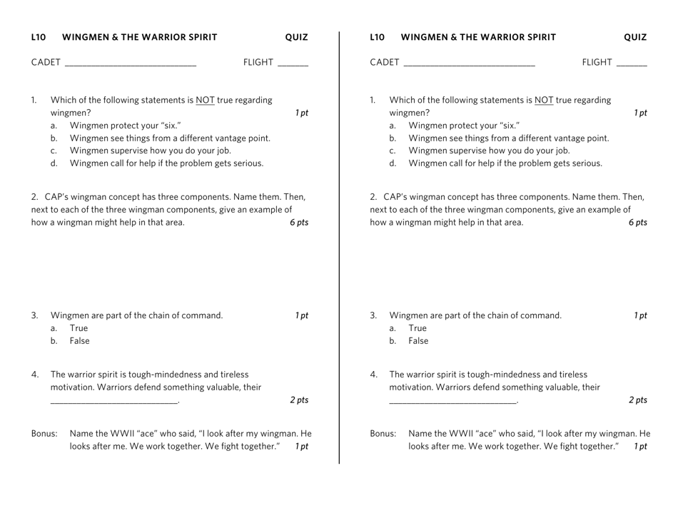 Wingmen  the Warrior Spirit Quiz  Key, Page 1