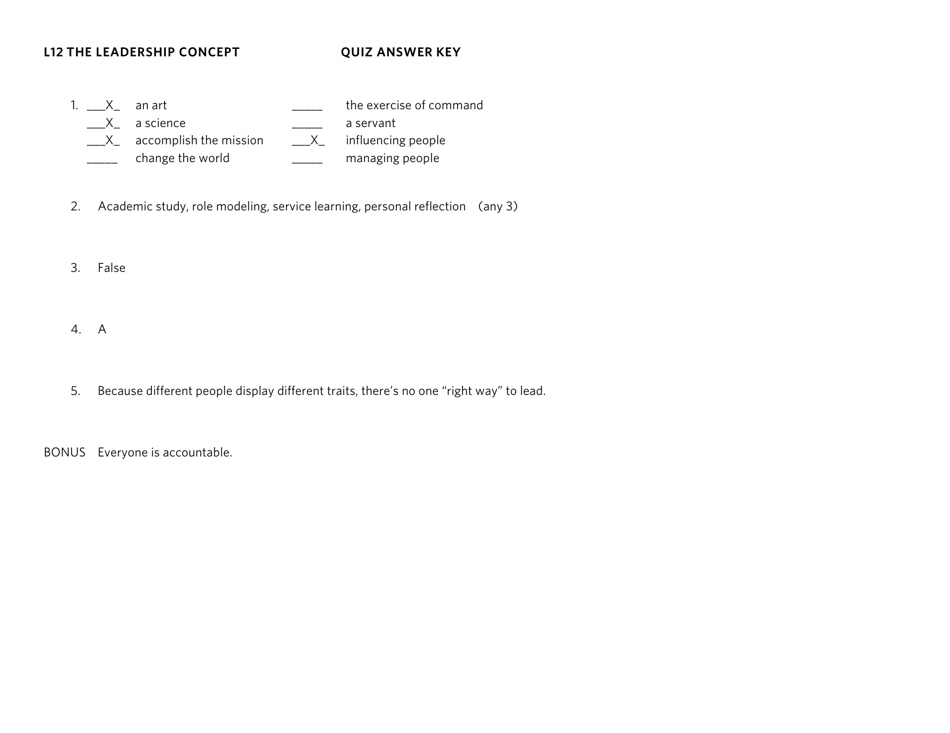 The Leadership Concept Quiz  Key, Page 2