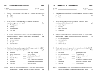 Document preview: Teamwork for Performance Quiz & Key