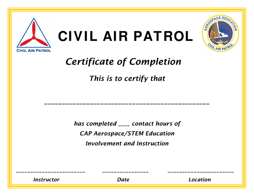 Certificate of Completion - CAP Aerospace / Stem Education Download Pdf
