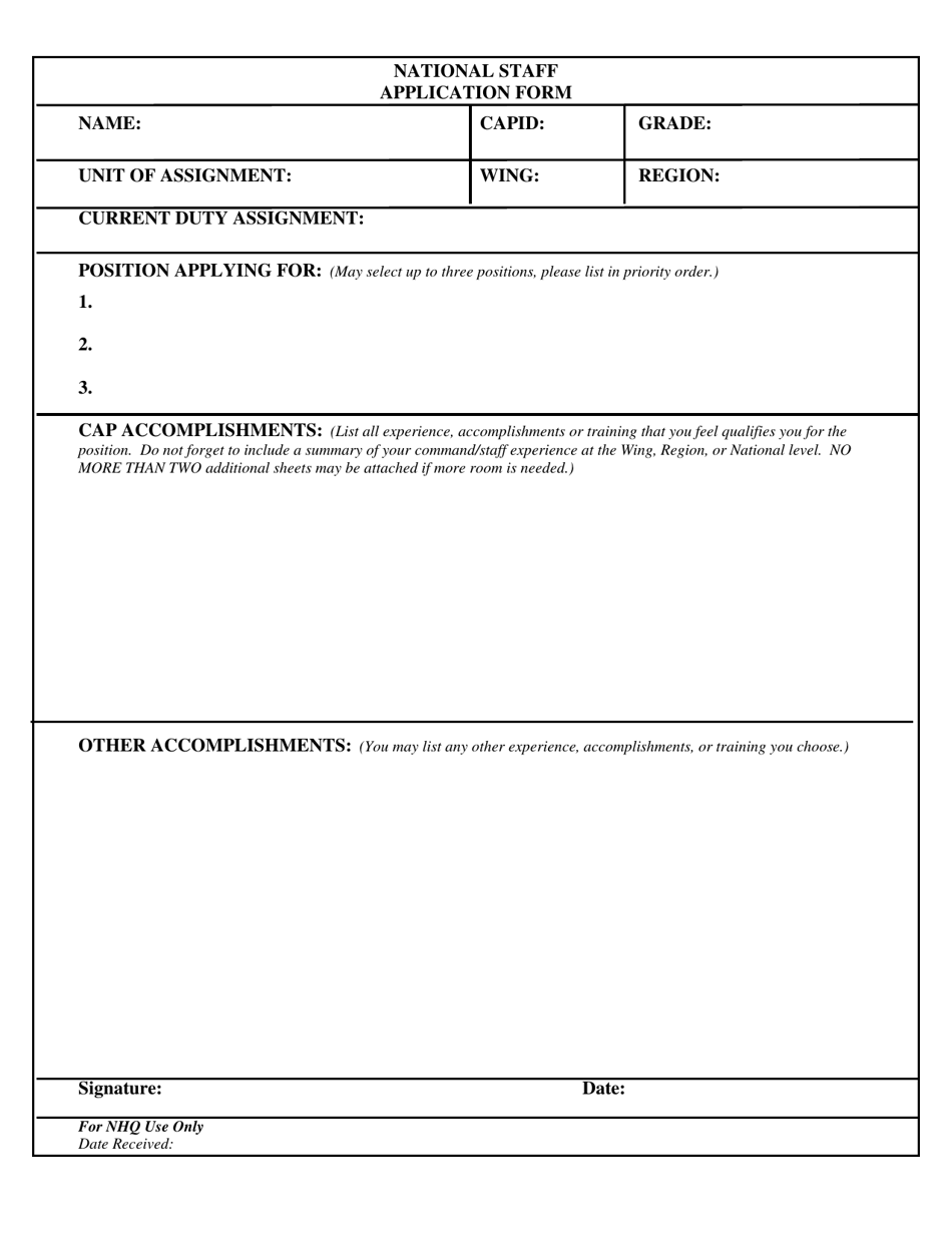 National Staff Application Form, Page 1