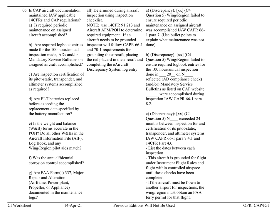 Form C-4 Ci Worksheet - Aircraft Management, Page 3