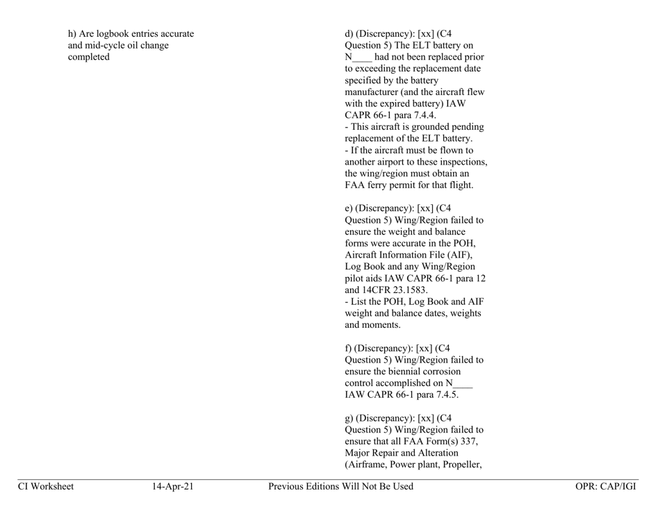 Form C-4 Ci Worksheet - Aircraft Management, Page 4