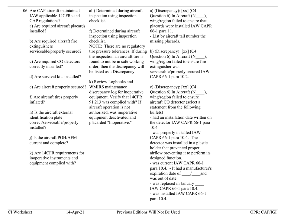 Form C-4 Ci Worksheet - Aircraft Management, Page 6