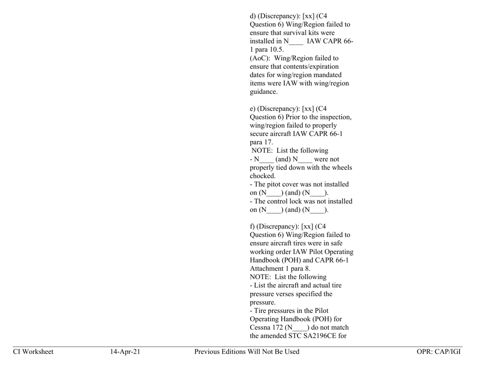 Form C-4 Ci Worksheet - Aircraft Management, Page 7