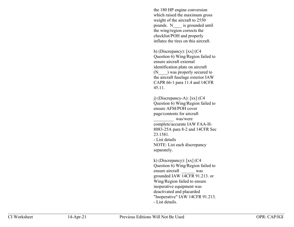 Form C-4 Ci Worksheet - Aircraft Management, Page 8