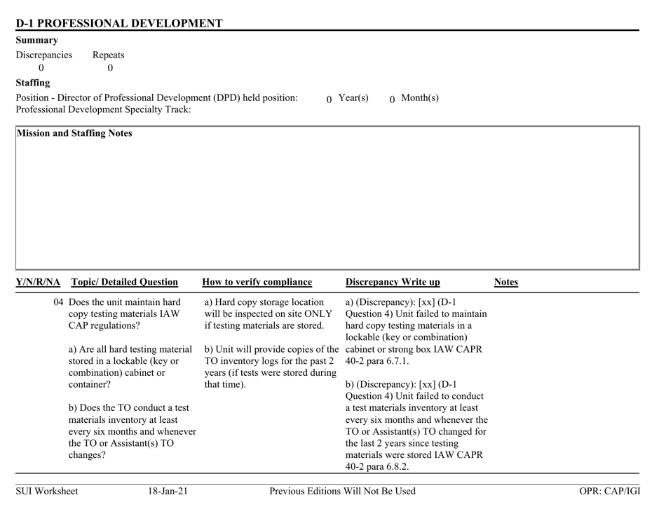 Form D-1 Sui Worksheet - Professional Development, Page 1