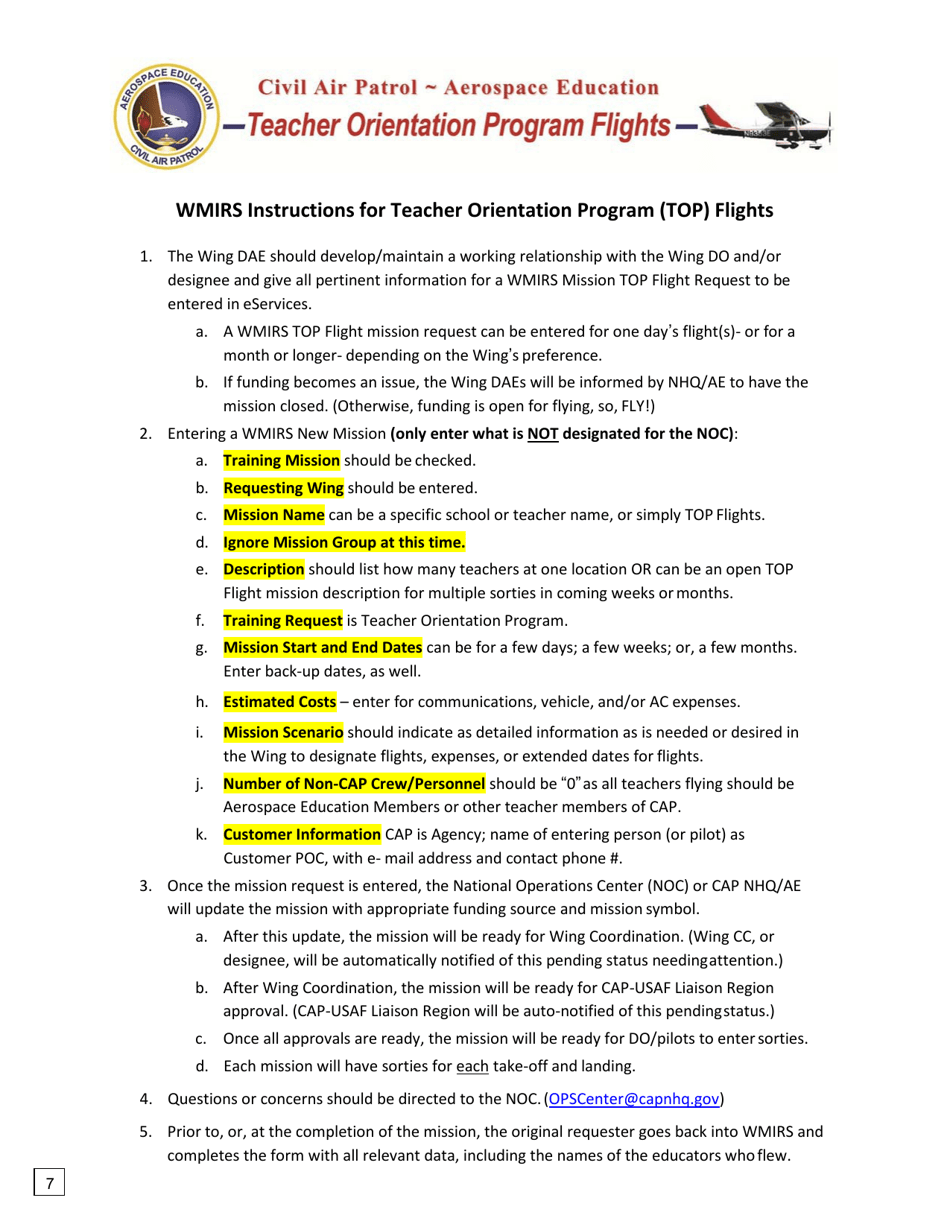 Wmirs Instructions for Teacher Orientation Program (Top) Flights, Page 1